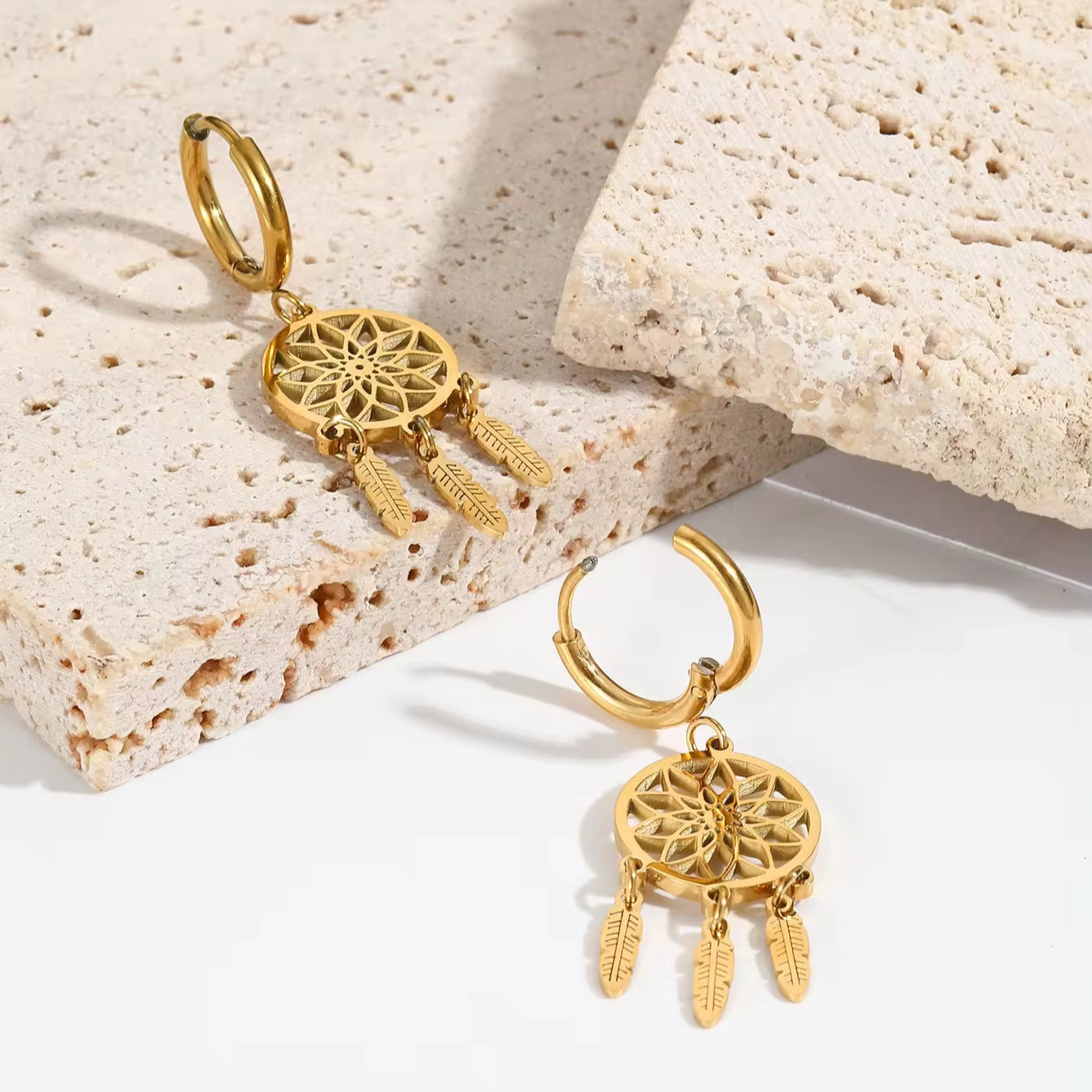 18K Gold Plated Dream-Catcher Pendant Earrings