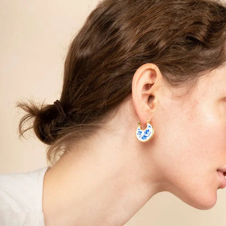 18K Gold Plated Round Porcelain Earrings