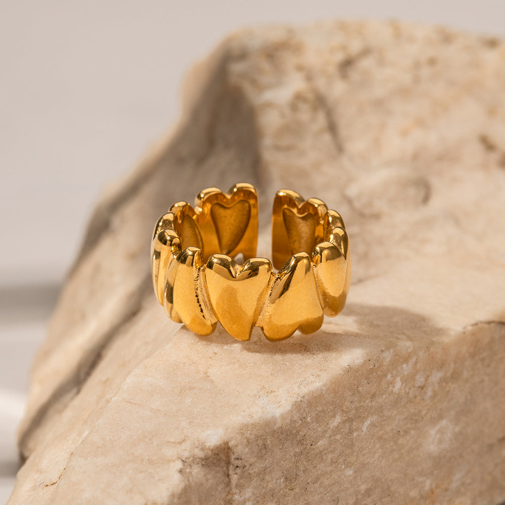 18K Gold Plated Chunky Heart Open Ring
