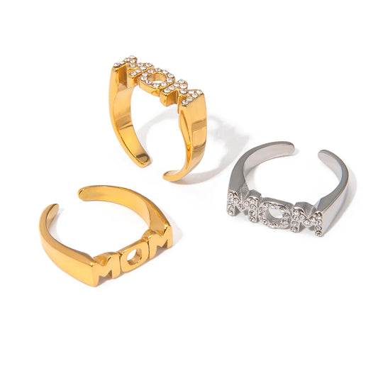 18K Gold Plated MOM Engraved Ring