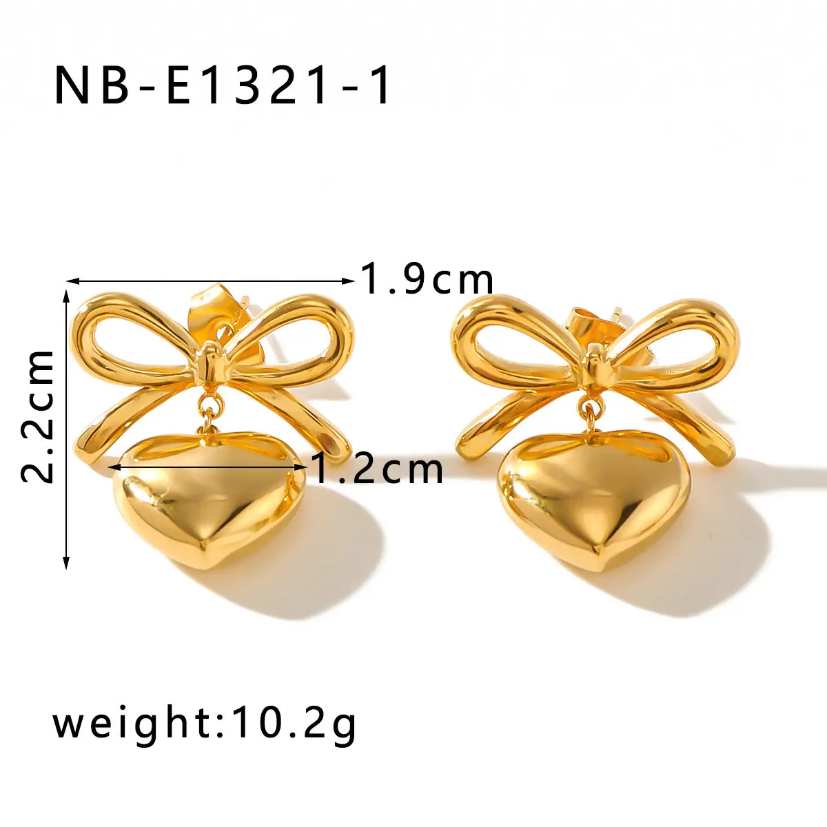 18K God Plated Heart-Bow Drop Earring