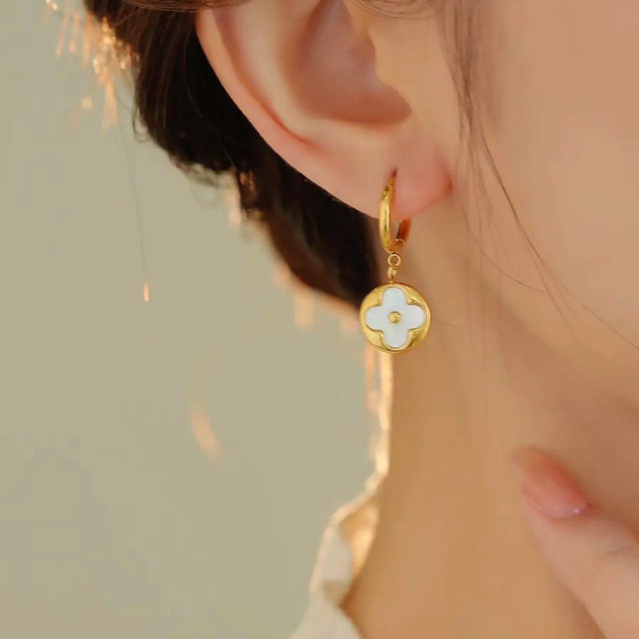 18K Gold Plated Mother Of Pearl Pendant Earrings