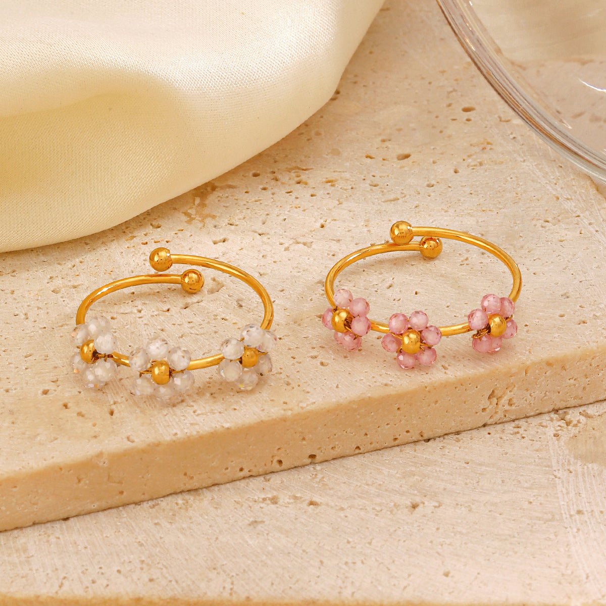 18K Gold Plated Resin Flower Ring (Adjustable)