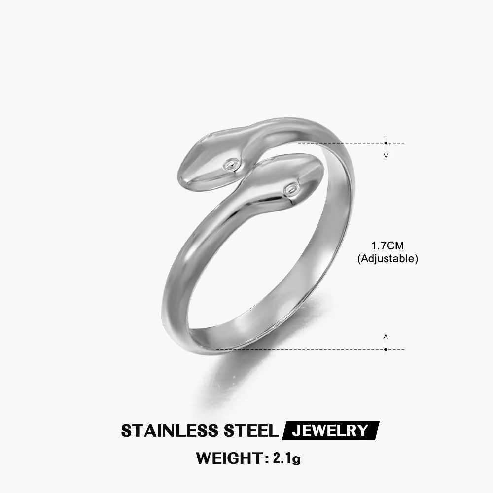 18K Gold Plated Two-Heads Snake Ring (Adjustable)