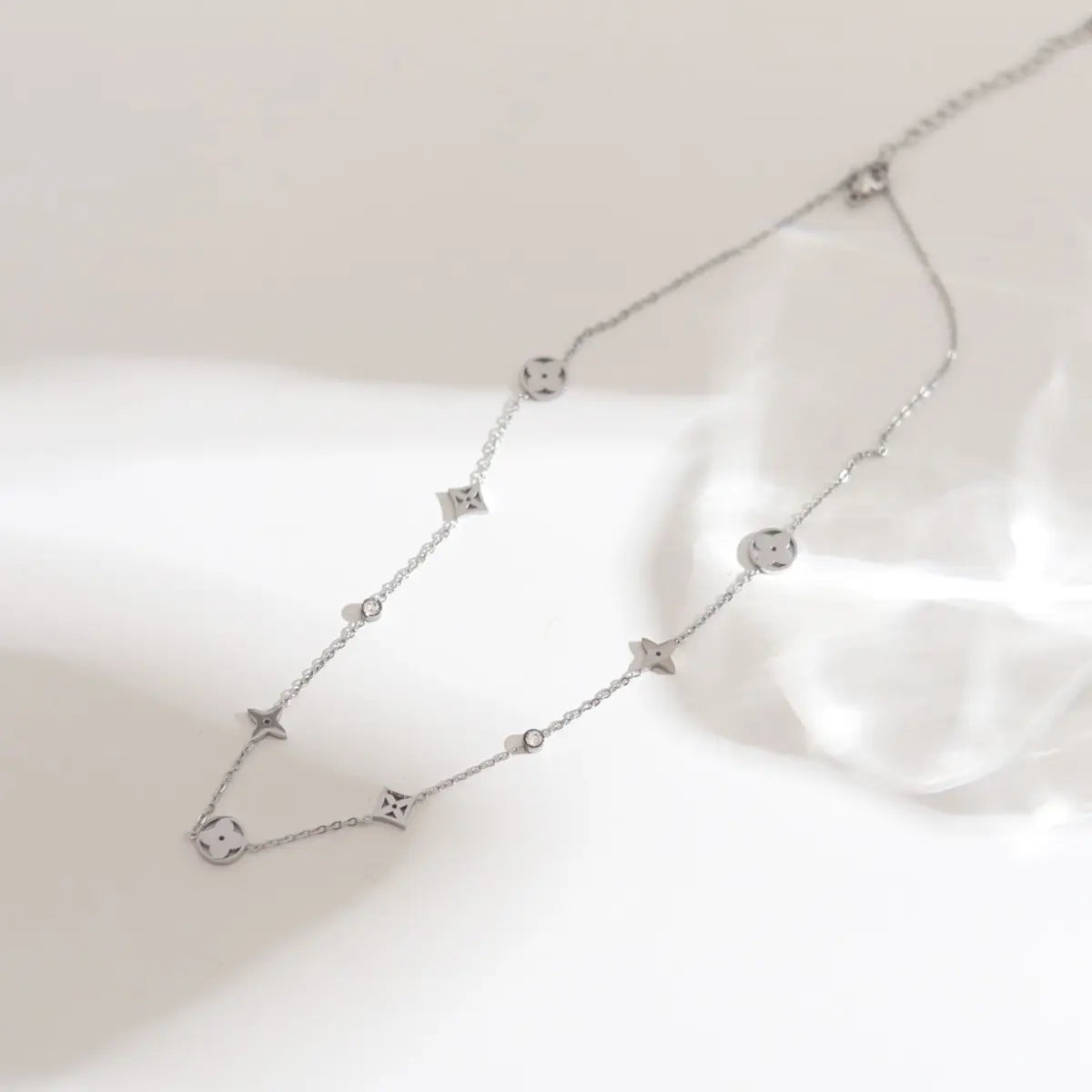 18K Gold Plated Four Leaf CZ Necklace
