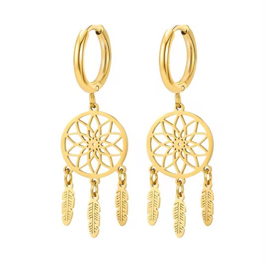 18K Gold Plated Dream-Catcher Pendant Earrings