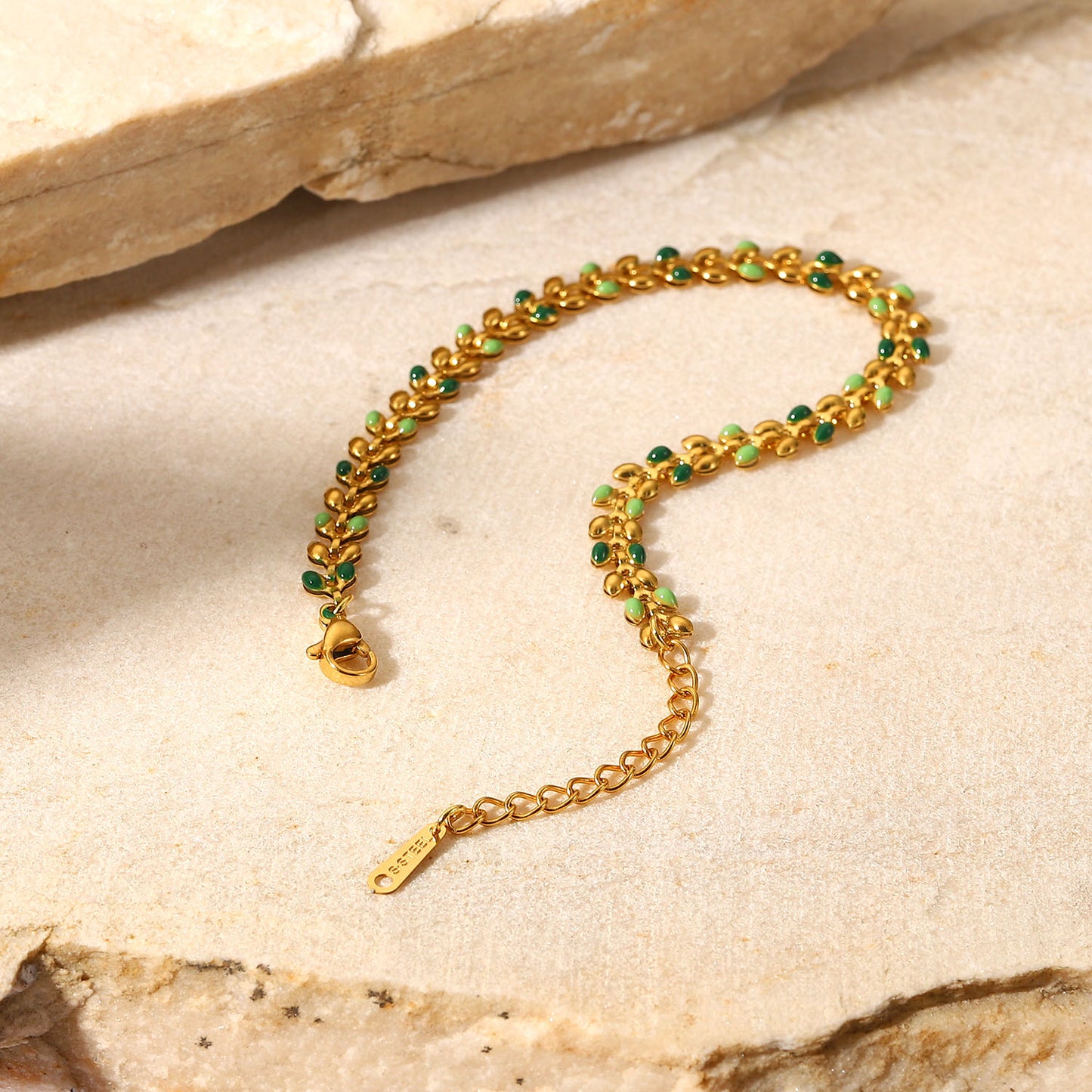 18K Gold Plated Green Leaf Bracelet