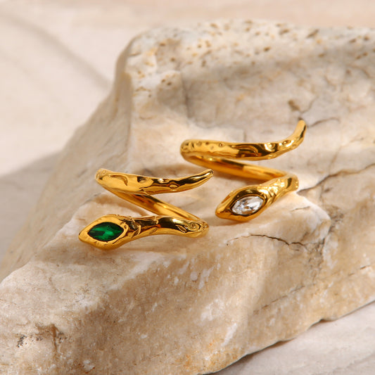 18K Gold Plated Irregular Lava Snake Ring (adjustable)
