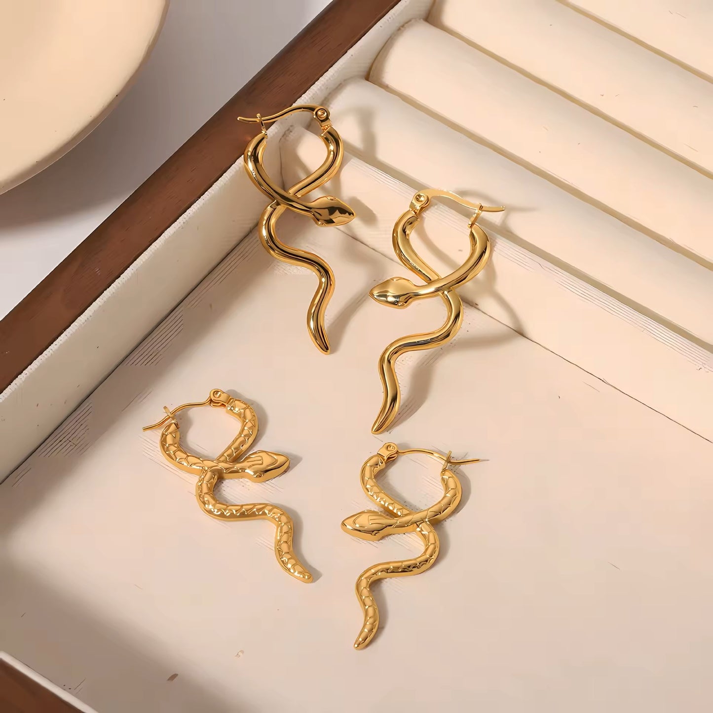 18K Gold Plated Titanium Snake Dangle Earrings