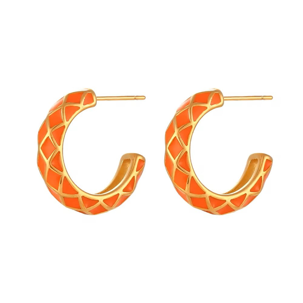 18K Gold Plated Enamel Hoop Earrings