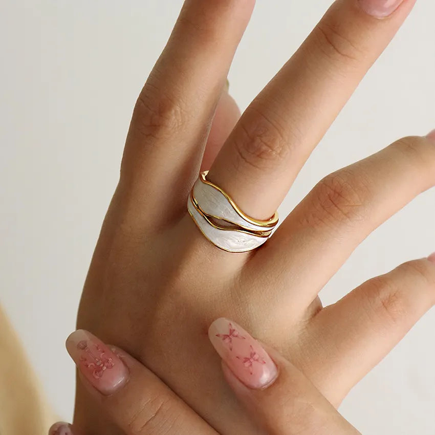 18k Gold Plated Glazed Enamel Wave Eternity Ring