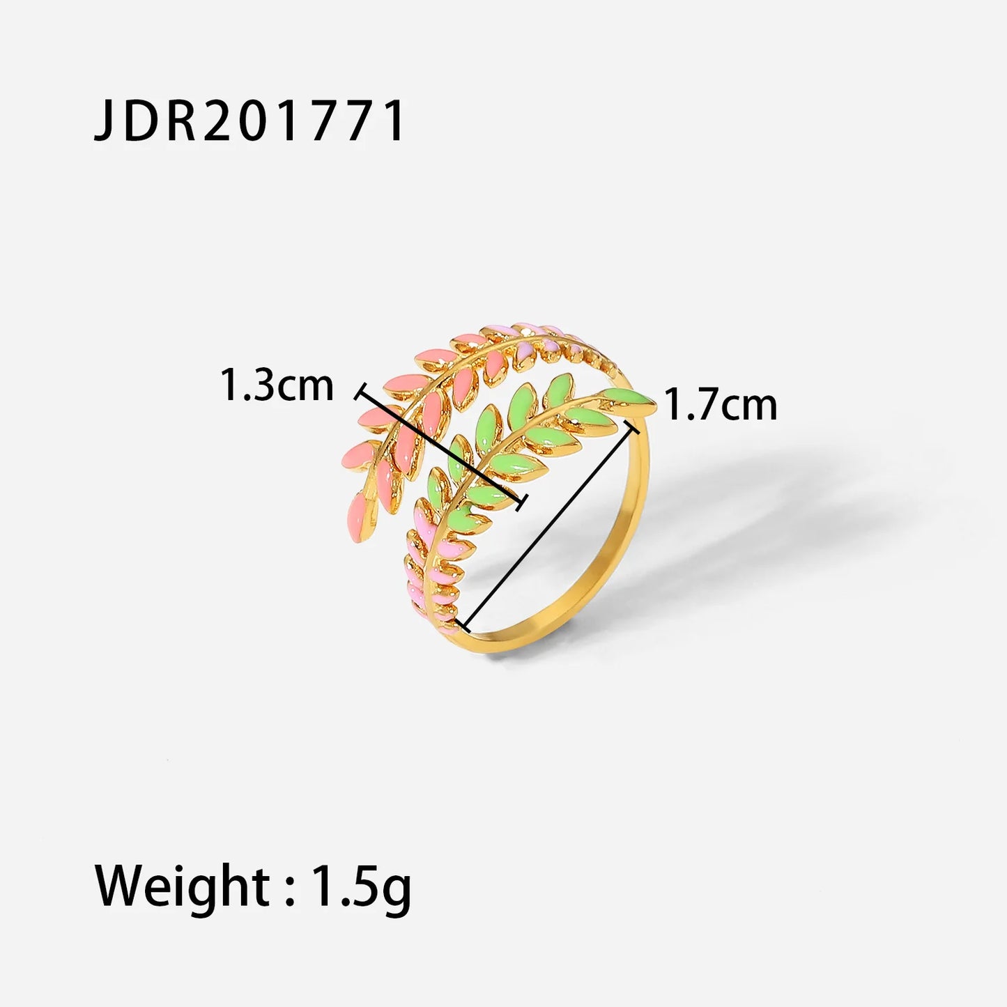 18K Gold Plated Leaf Shape Enameled (Adjustable Ring)