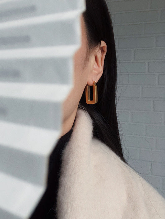 18K Gold Plated Geometric Square U Shape Hoop Earrings