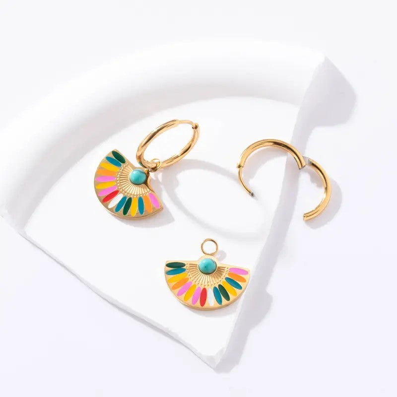 18K Gold Plated Fan Pendant Earring