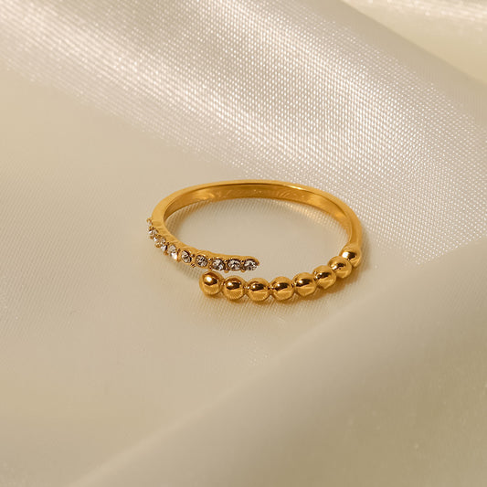 18K Gold Plated Bead CZ Ring (adjustable)