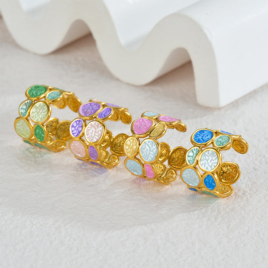 18K Gold Plated Enamel Circle Rings