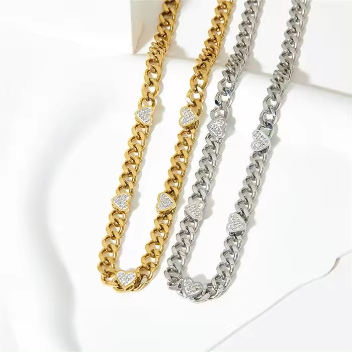 14K Gold Plated Heart Charm Cuban Choker Necklace