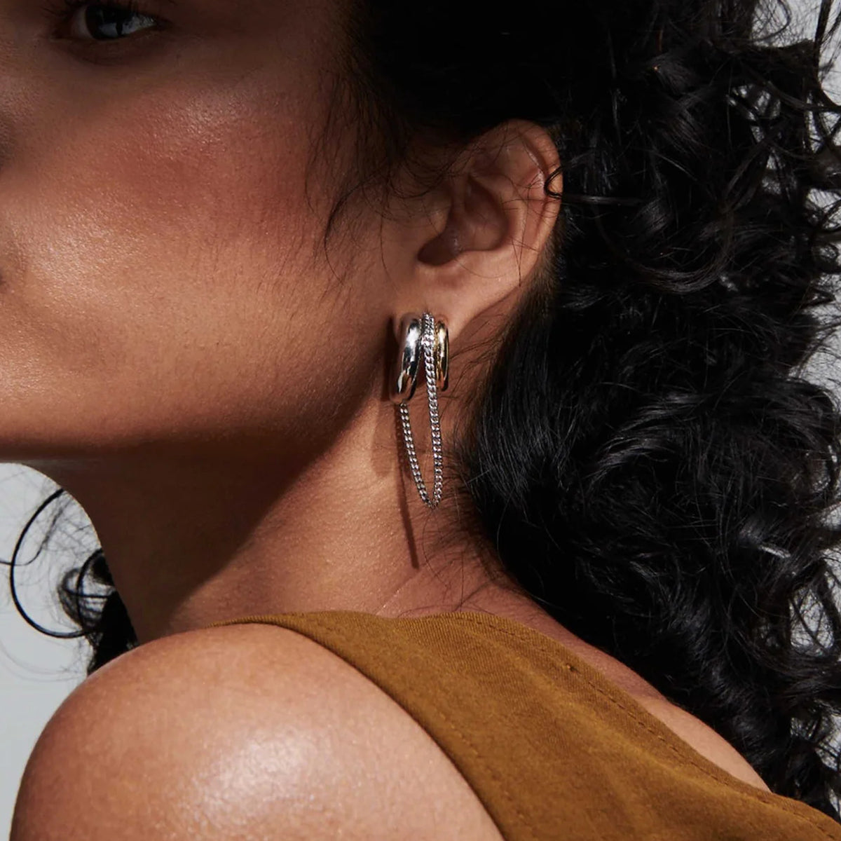 18K Gold Plated Two-Tone Tassel Chain Earring
