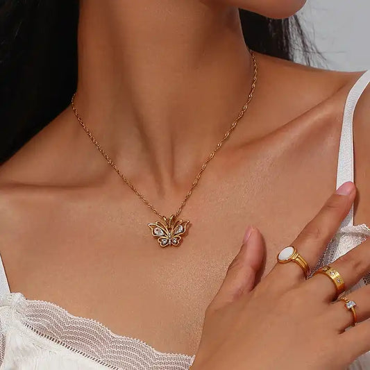 18K Gold Plated Zircon Butterfly Pendant Necklace