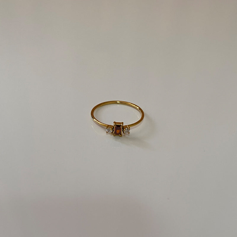 18K Gold Plated Dainty Red Three Stone Ring