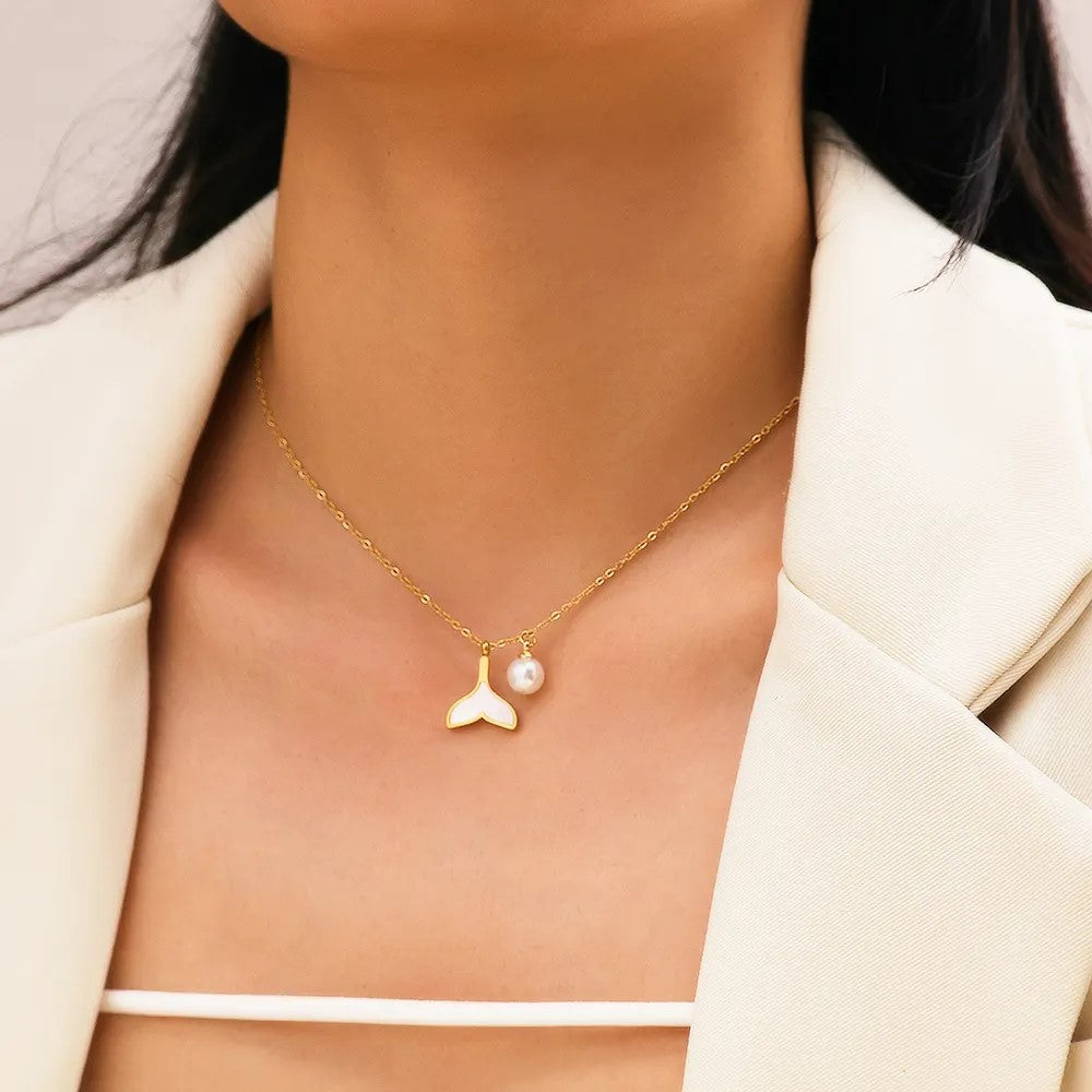 18K Gold Plated Shell Fishtail Necklace
