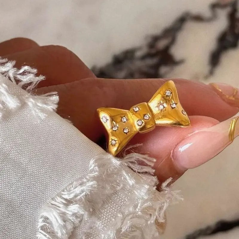 18K Gold Plated CZ Bowknot Ring