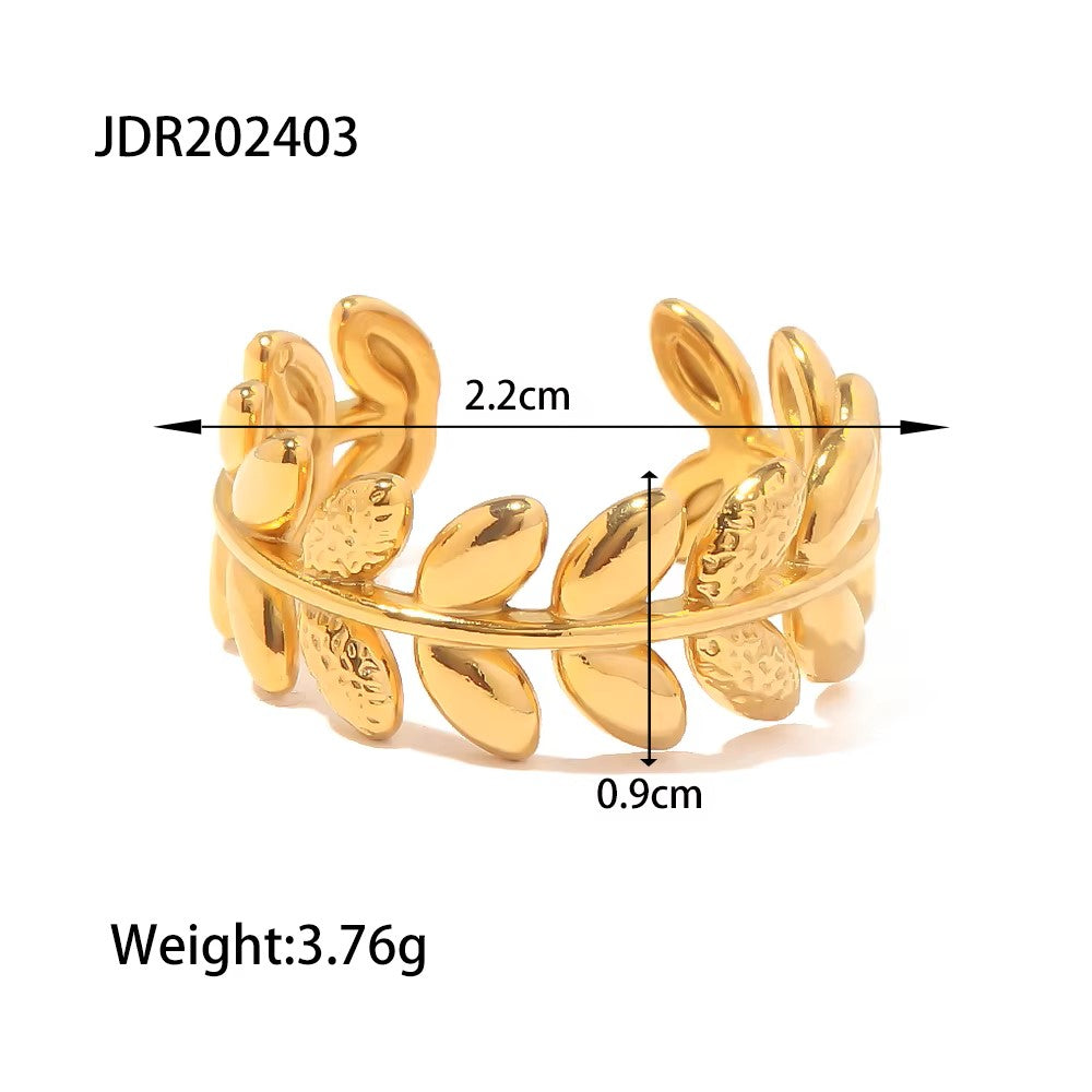 18K Gold Plated Leaf Ring (Adjustable)