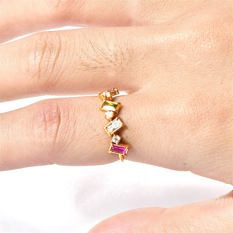 18K Gold Plated Rectangular Zirconia Ring