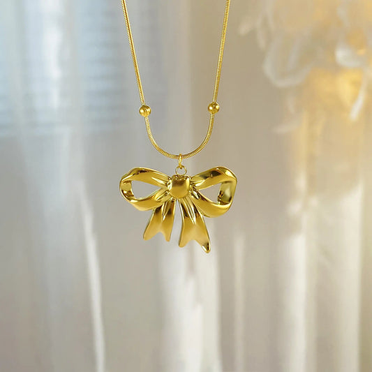 18K Gold Plated Snake Chain Bow Necklace