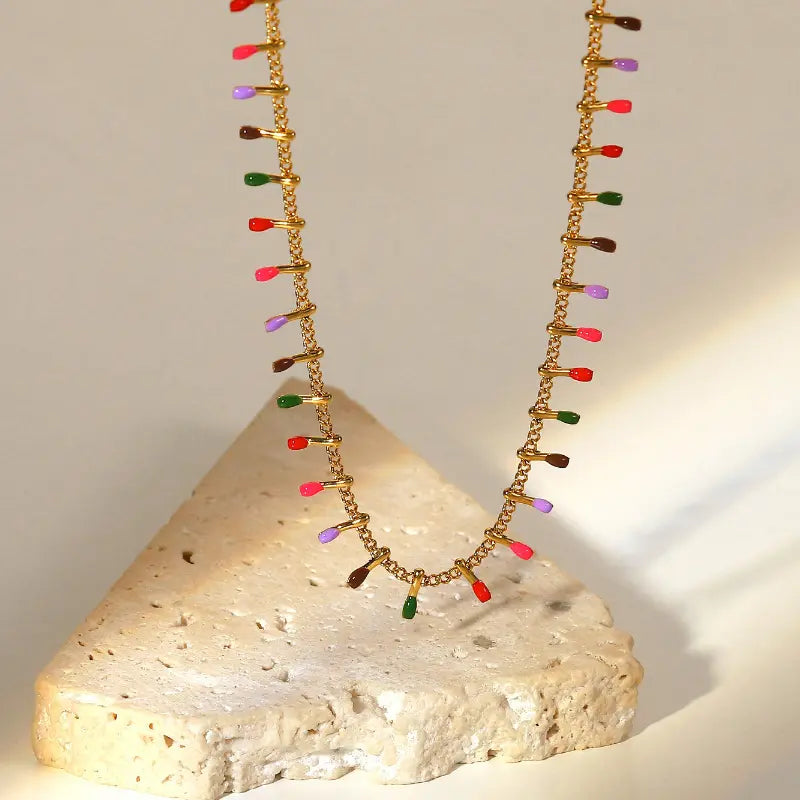 18K Gold Plated Colour Oil Drop Tassel Necklace