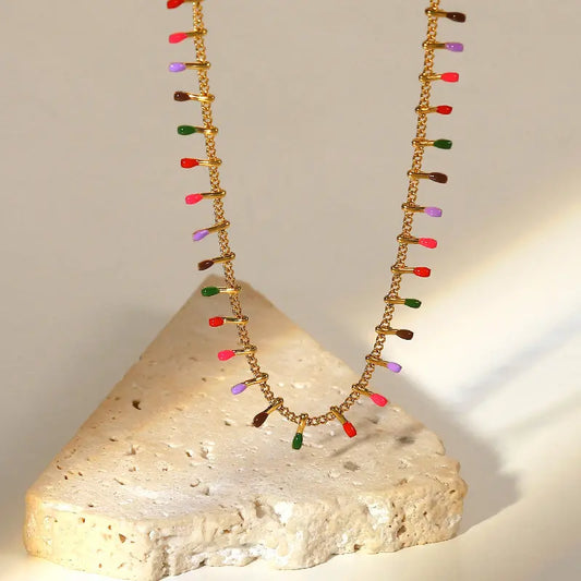 18K Gold Plated Colour Oil Drop Tassel Necklace