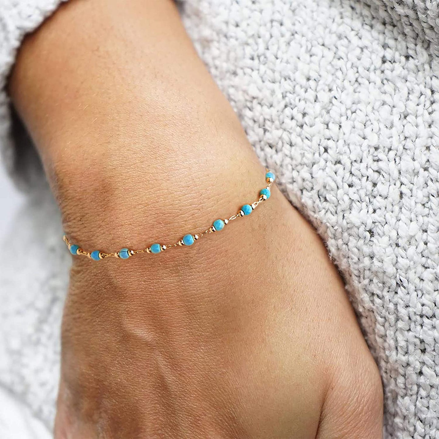 18K Gold Plated Turquoise Bead Bracelet
