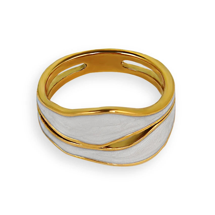 18k Gold Plated Glazed Enamel Wave Eternity Ring