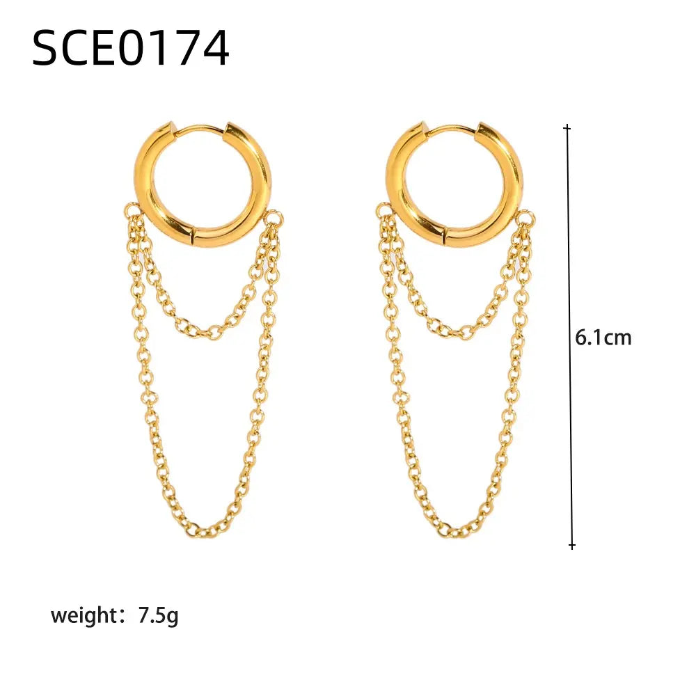 18K Gold Plated Punk Chain Tassel Earrings