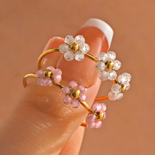 18K Gold Plated Resin Flower Ring (Adjustable)