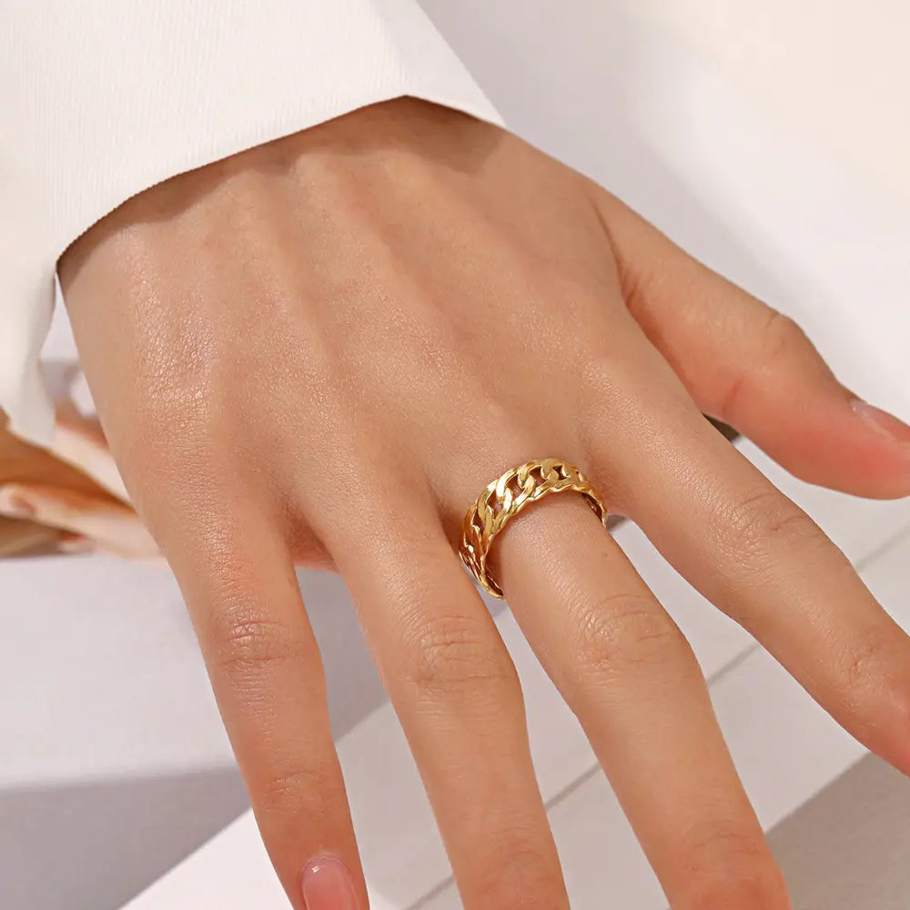 18K Gold Plated Link Chain Open Ring (Adjustable)