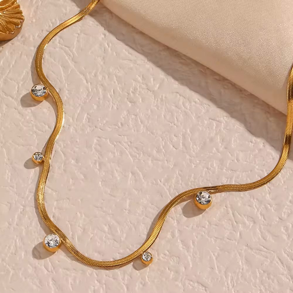 18K Gold Plated ZC Charm Snake Chain Choker Necklace