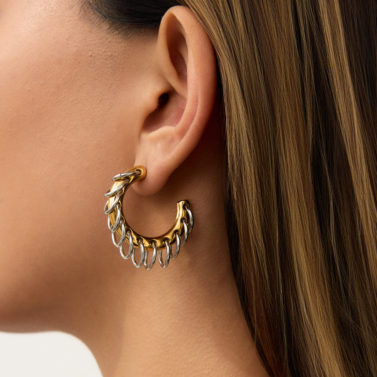 18K Gold Plated Fringe Chunky C Earrings