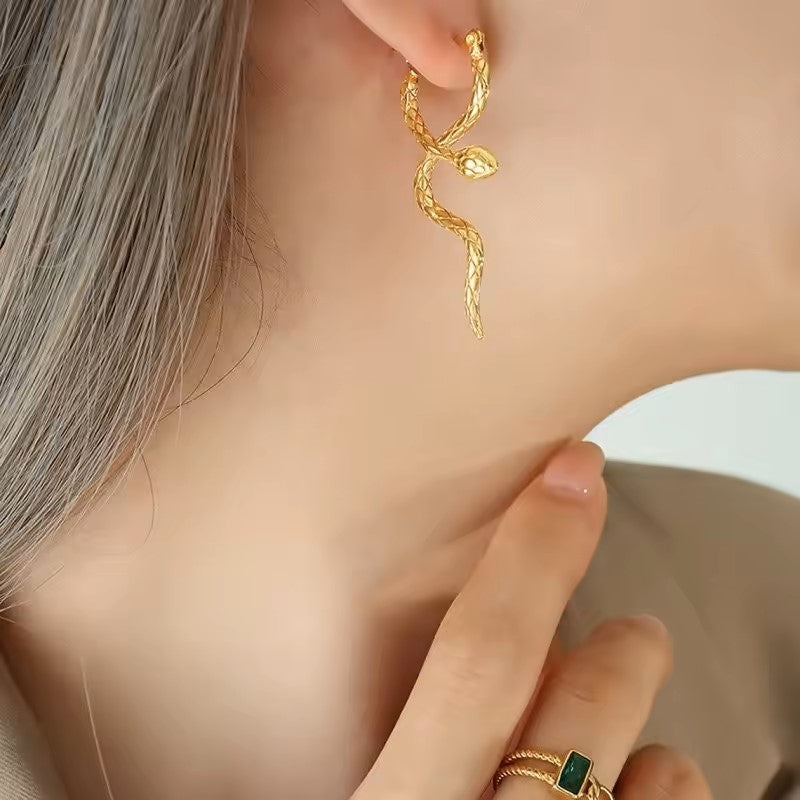 18K Gold Plated Titanium Snake Dangle Earrings