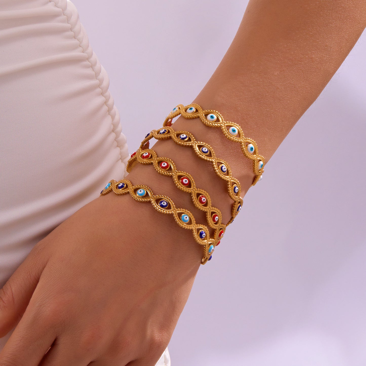 18K Gold Plated Evil Eye Cuff Bangle