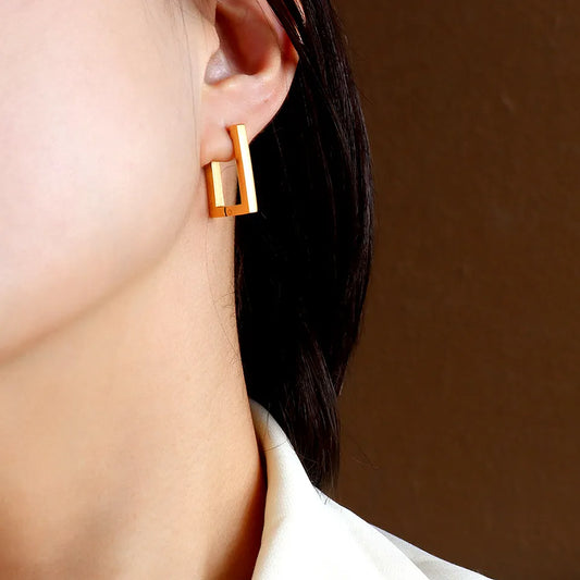 18K Gold Plated Geometric Square Earrings