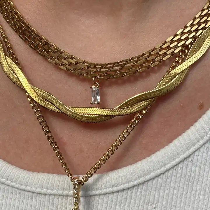 PVD 18K Gold Plated Double Twisted Herringbone Snake Chain Necklace
