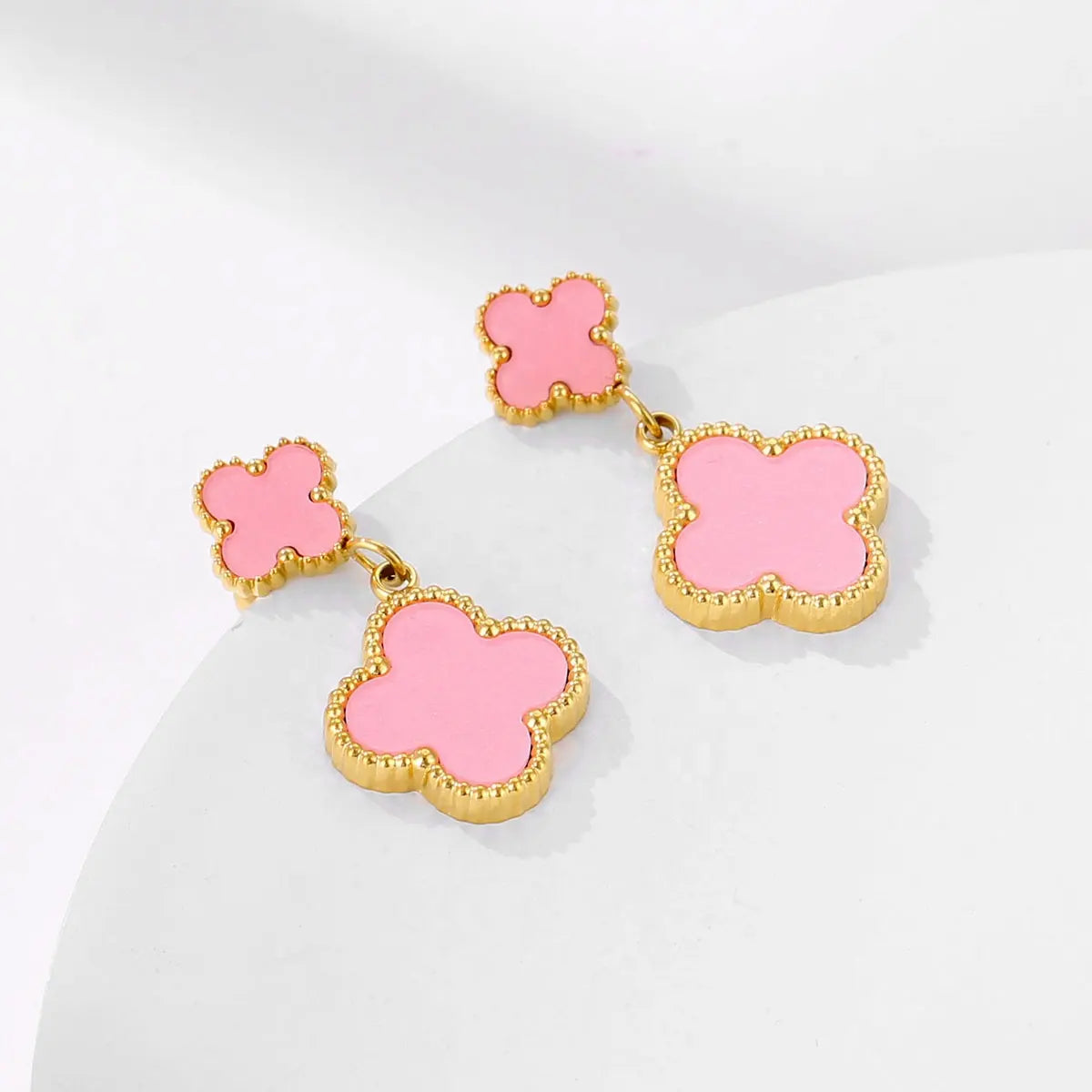 18K Gold Plated Double Four-Leaf Pendant Earring