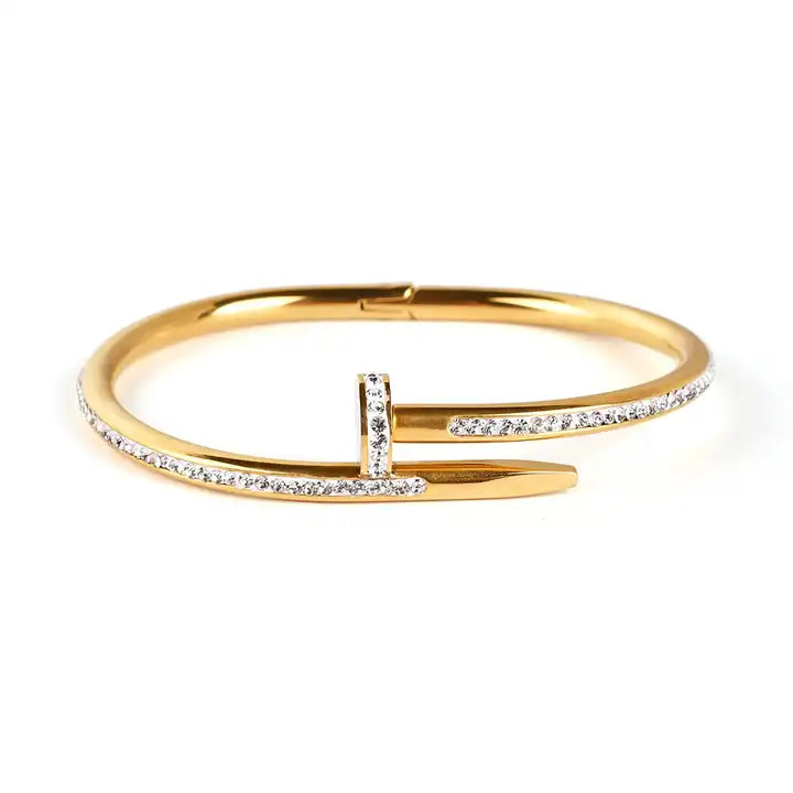 18K Gold Plated CZ Nail Bangle