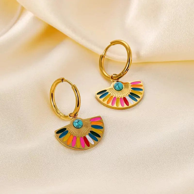 18K Gold Plated Fan Pendant Earring