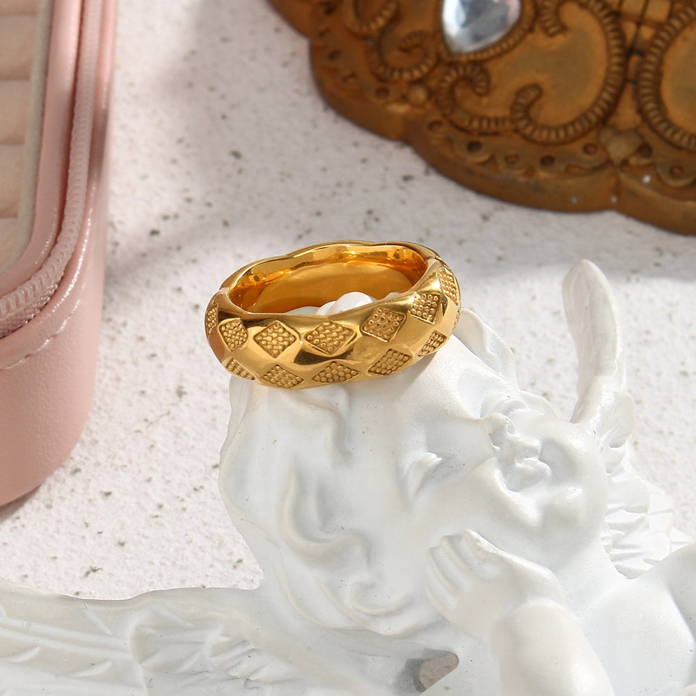 18K Gold Plated Checkered Texture Ring