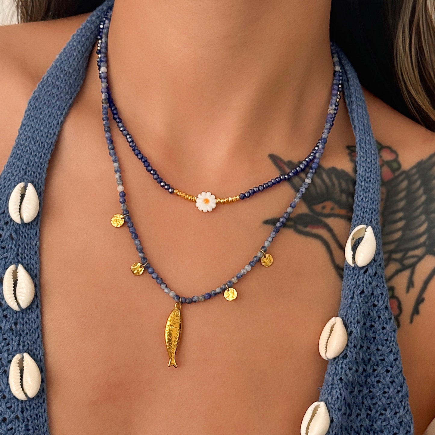 Handmade Blue Natural Stone Bead Necklace