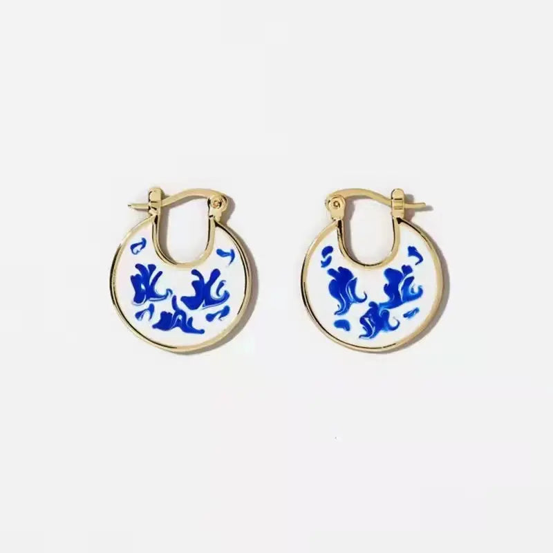 18K Gold Plated Round Porcelain Earrings