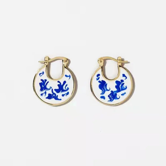 18K Gold Plated Round Porcelain Earrings