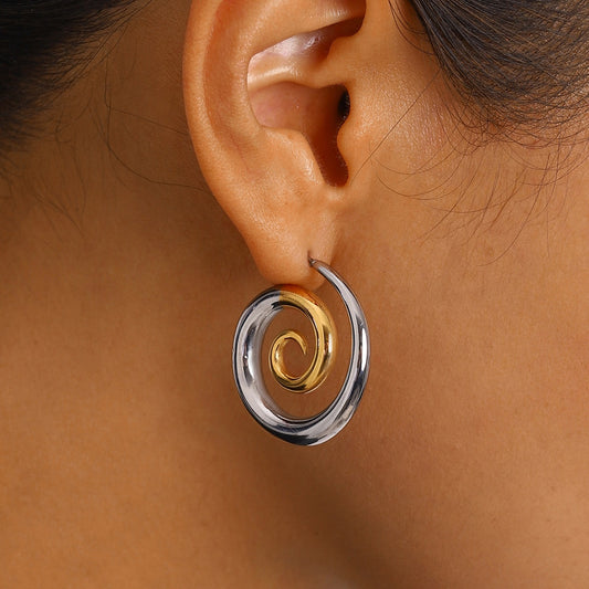 18K Gold Plated Two-tone Spiral Earring